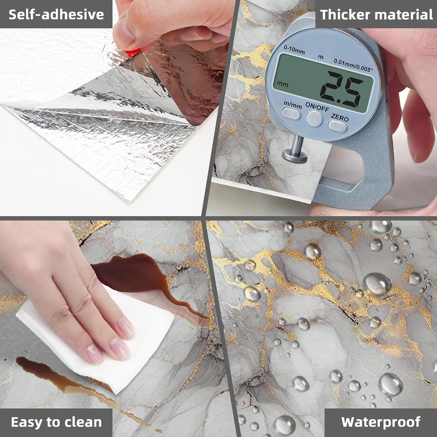 Peel and Stick Tile Shower Waterproof Marble Tiles Wall Panels, 11.8"x11.8" Self-Adhesive Backsplash Tile, 20 Pack
