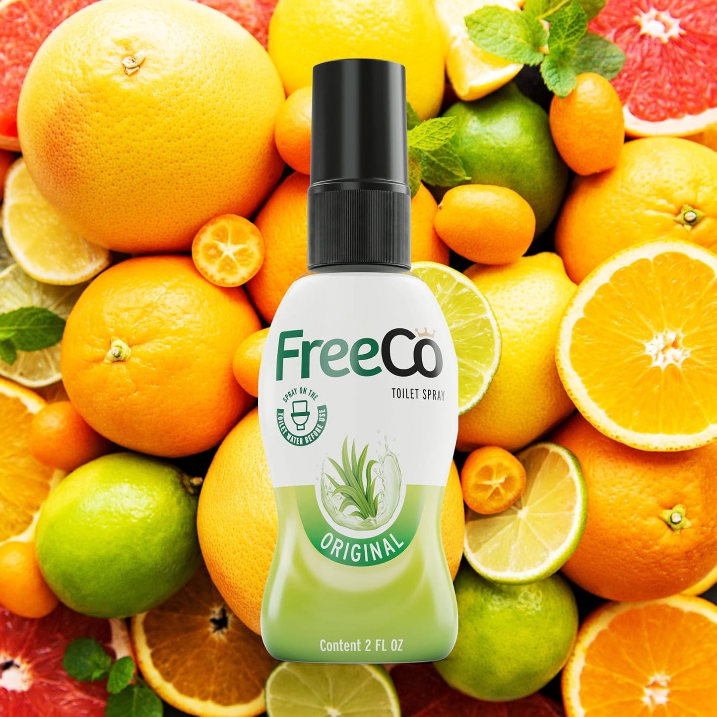 Freeco Before-you-go Toilet Spray | Stops odor Before it Begins with Essential Oils | Ideal for Home, Office, Public Spaces & Travel | 2 fl oz (1 Bottle), Original Citrus Scent