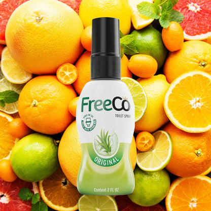 Freeco Before-you-go Toilet Spray | Stops odor Before it Begins with Essential Oils | Ideal for Home, Office, Public Spaces & Travel | 2 fl oz (1 Bottle), Original Citrus Scent