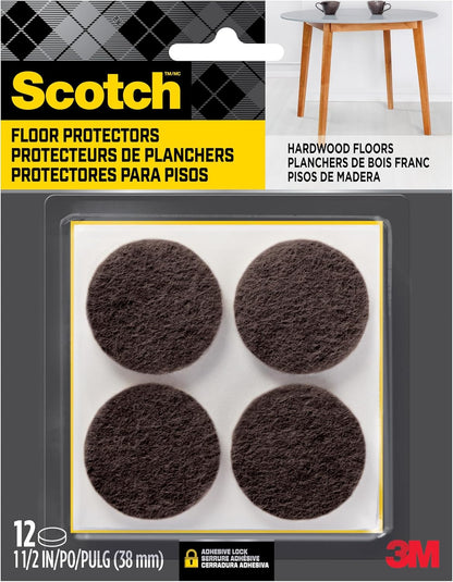 Scotch Felt Pads, Felt Furniture Pads for Protecting Hardwood Floors, Round, Brown, 1.5-in Diameter, 24 Pads