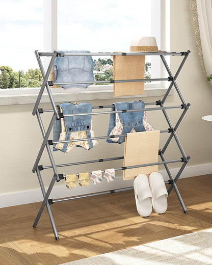APEXCHASER Drying Rack Clothing - 3 Tier Metal Clothes Drying Rack Collapsible, Laundry Drying Rack Expandable, Small Clothe Airer for Baby Clothes Towel Bib Sock Indoor Outdoor Use(White)