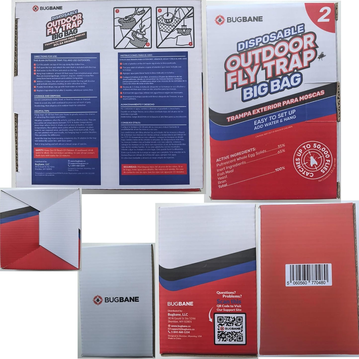 Fly Traps Outdoor Fly Trap for Patio. 4 Large Non-Toxic Pre-Baited Flies Bags Outdoor Disposable. Big Hanging Bug Catchers for All Filth Flies Killer for Outside Bug Control in Yard Horse Ranch.