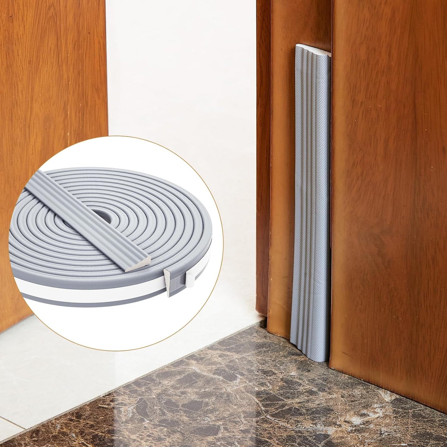 QDiShi 196" Wedge-Shape Weather Stripping Door Seal Weatherproof Foam Seals Self Adhesive Insulation Anti-Collision Strip Soundproofing Frame Insulation Tape Fits 0.13-0.31" Gaps(Grey)