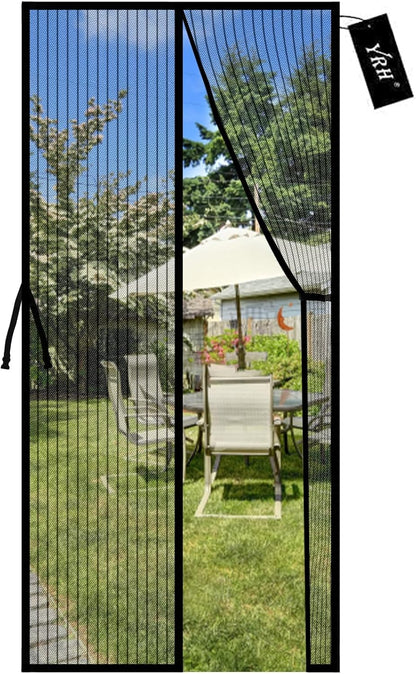 YRH Magnetic Screen Door with Stay Open Buckles - Door Curtains Heavy Duty Self-Sealing Mesh,Powerful Magnets (Fit for Door Size:36x82 Inch,Screen Itself Size:38x83 Inch, Black)