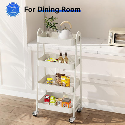 OLIXIS Metal 4 Tiers Utility Rolling Cart, Mobile Storage Shelf with Lockable Caster Wheels, Organization for Livingroom, Bathroom, Kitchen, & Narrow Places, 4-Tier Green