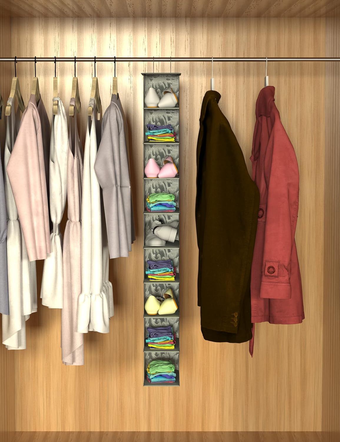 Libeder Hanging Shoe Organizer, 10-Shelf Closet Organizer with 6 Mesh Side Pockets