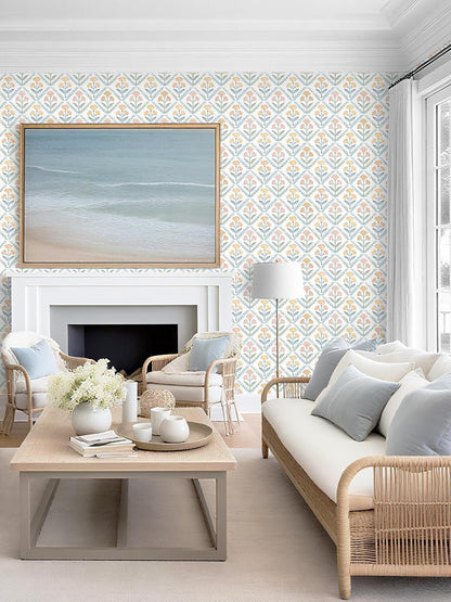 Dimoon 17.3''x78.7'' Peel and Stick Wallpaper Floral Cute Contact Paper Vintage Village Country Cottage Wallpaper Farmhouse Yellow Beige Renter Friendly Geometry Waterproof Embossed Kitchen Bedroom