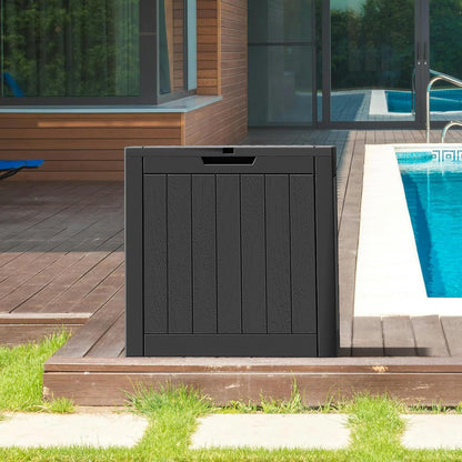 NUNU LAB Outdoor Storage Box, 45 Gallon Outside Deck Box Waterproof, Resin Outdoor Storage Cabinet With Lockable Lid, Backyard Storage Bench For Garden Tools, Patio Cushions, Pool Tools, Black