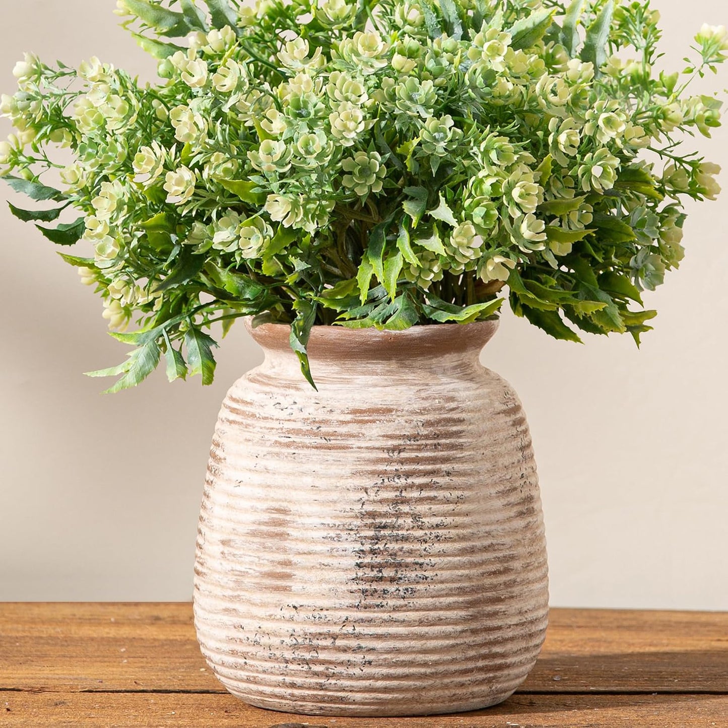 Ceramic Flower Vase, Small Rustic Farmhouse Vases Home Decor, Short Pottery Decorative Pampas Vase for Table Living Room Entryway Mantel Bookshelf Bedroom Bathroom Kitchen - 6" W