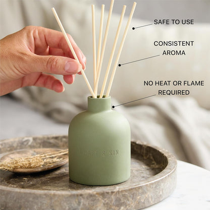Craft & Kin Reed Diffuser for Home & Bathroom – Neroli & Jasmine Holiday Reed Diffuser Set with Fragrance Sticks, Long-Lasting Alcohol-Free Winter Scent, Earthenware Collection, 6.7oz