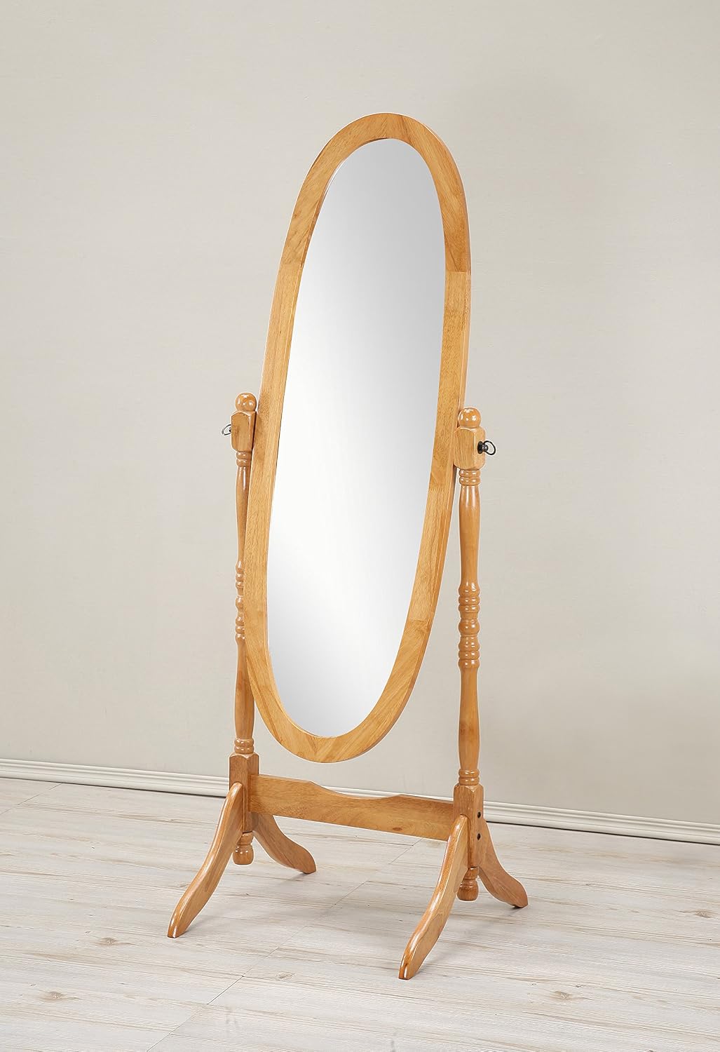 Roundhill Furniture Traditional Queen Anna Style Wood Floor Cheval Mirror, Cherry Finish