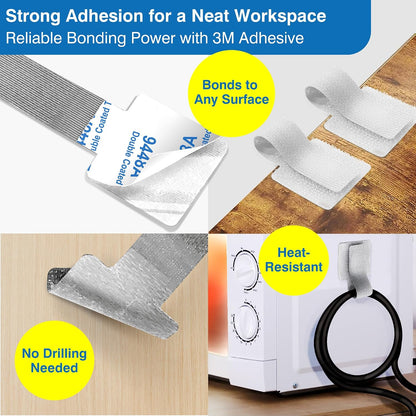 Cable Management Kit – 40 Self-Adhesive Hook & Loop Cable Ties with 2 Extension Straps, Strong Adhesive Cord Organizer for Desk, Wall, Home & Office – Adjustable Wire Holders (Black)