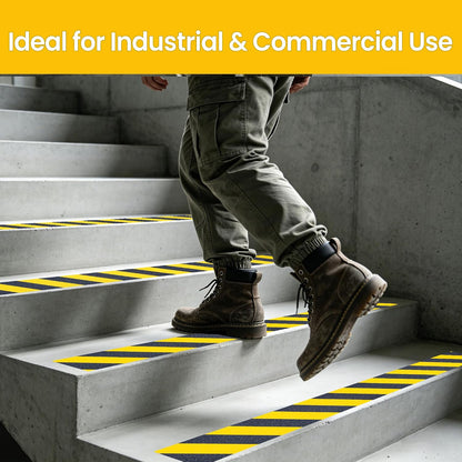 Anti Slip Tape, 4 Inch x 42 Ft Grip Tape for Stairs Outdoor/Indoor, Waterproof Non Skid Roll for Stair Treads Non Slip, High Traction Friction Abrasive Adhesive Stair Steps, Caution Yellow/Black
