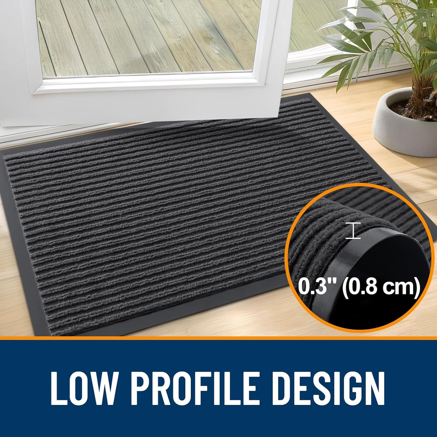OLANLY Front Door Mat Indoor Outdoor Entrance, 2-Pack 29.5 x 17 Inch, Waterproof Heavy Duty Doormat, Fade Resistant, Low Profile, Easy Clean Patio Porch Welcome Floor Mats for Entry, Grey
