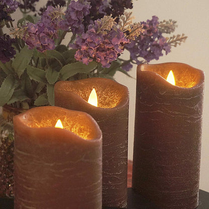 Battery Operated Flameless Candles with Remote Timer Real Wax Realistic Bright Flicker Flickering Electric Electronic LED Pillar Lights Home Wedding Party Decorations Set of 3 Rustic Texture Gray Grey