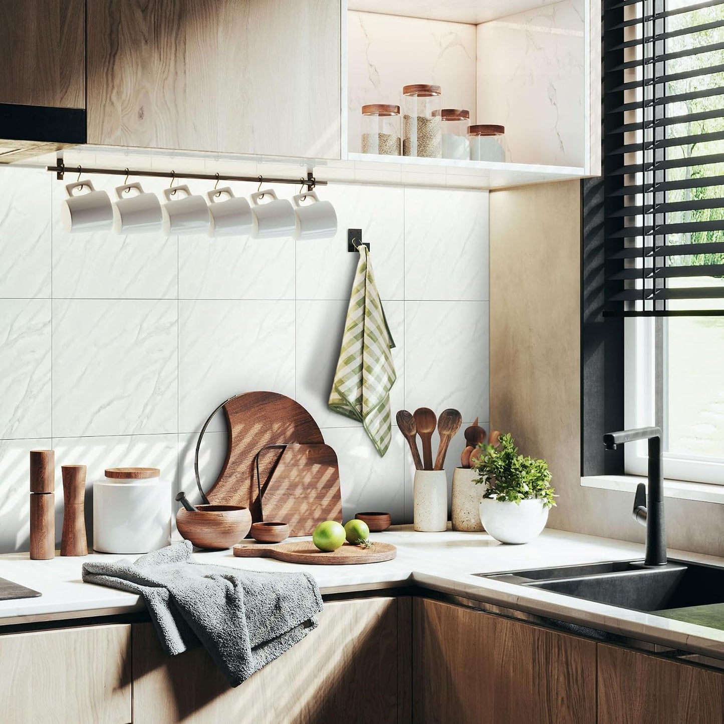 Vieshful 20pcs Peel and Stick Backsplash Tile，12"x12" Self Adhesive Marble Tile for Wall, PVC Waterproof Shower Wall Panels, Back Splash Stick on Tiles for Kitchen Bathroom Living Room (Not Real Tile)