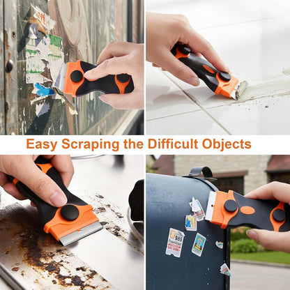 2 Pack Razor Blade Scraper Tool, 2-in-1 Razor Scraper With 60 Pcs Razor Blades 20 Pcs Metal and 40 Pcs Plastic Razor Blades, Cleaning Scraper Tool, Cooktop, Paint, Glass Scraper, Decal, Sticker, Label
