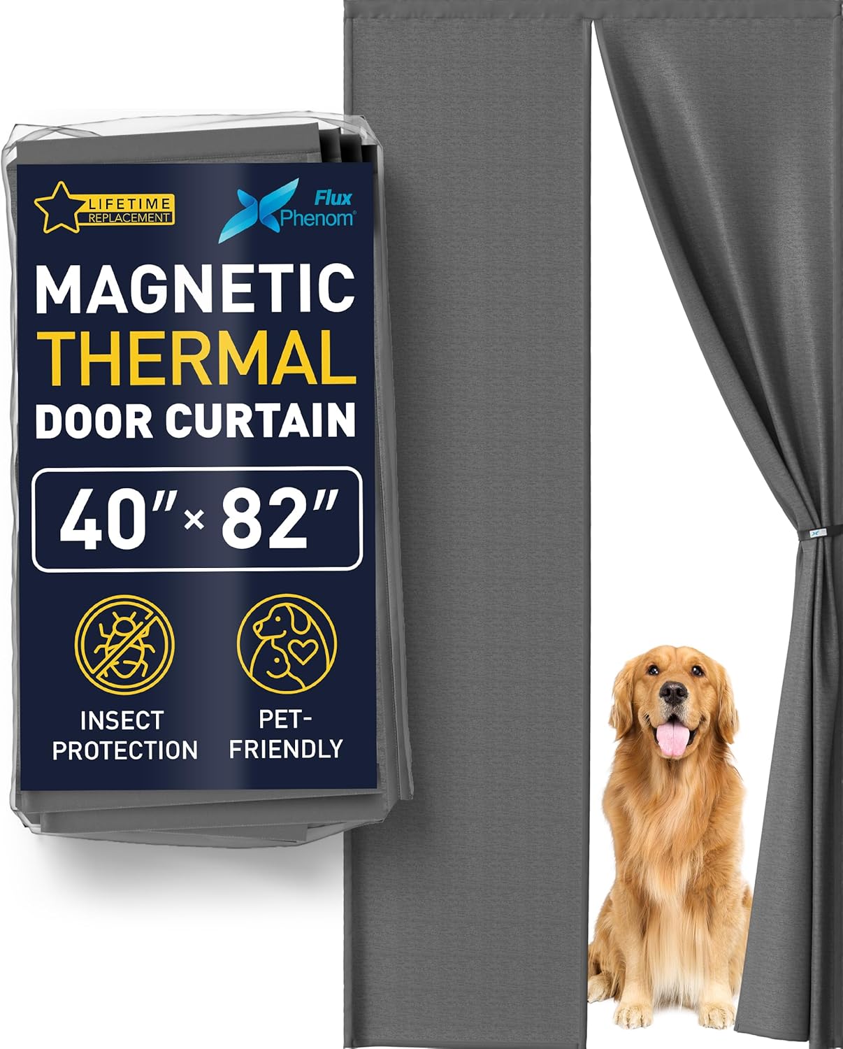 Flux Phenom Magnetic Screen Door - Bugs Out, Breeze in - 9min Install Auto-Sealing Heavy Duty Double Stitched Mesh, 52 Magnets, Hands Free Sliding & Patio Doors Net, Pet & Kid Friendly, 38 x 82 Inch