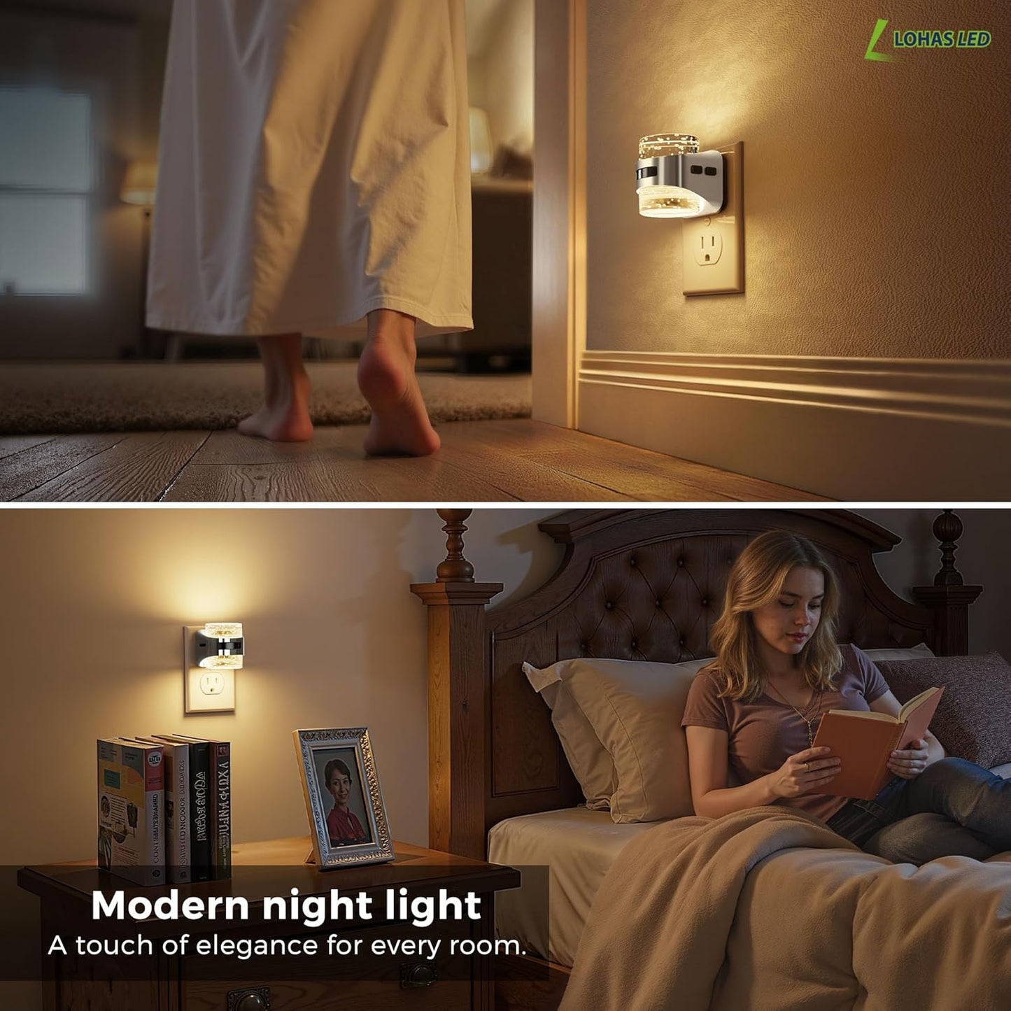 L LOHAS LED Motion Sensor Night Light,Dimmable Night Lights Plug into Wall, 2 Pack Acrylic Nightlight with 0-100 LM Adjustable Brightness, 3000K Plug in Night Light for Bathroom Hallway