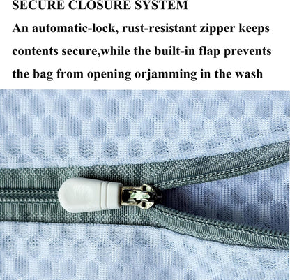 3Pcs Mesh Laundry Bags Durable Zipper Wash Bags for Delicates, Lingerie, Bras, Underwear, Baby Clothes, Shoe, Sock - Protect Garments in Washing Machine Pouch Net Bag Travel 12 x 16 Inches
