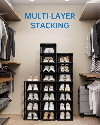 HAIXIN Vertical Narrow Tall Shoe Rack for Front Door Entrance, 7-Tier Sturdy Stackable Shoe Rack Organizer for Closet Entryway, Corner Shoe Storage Shelf Shoe Cubby