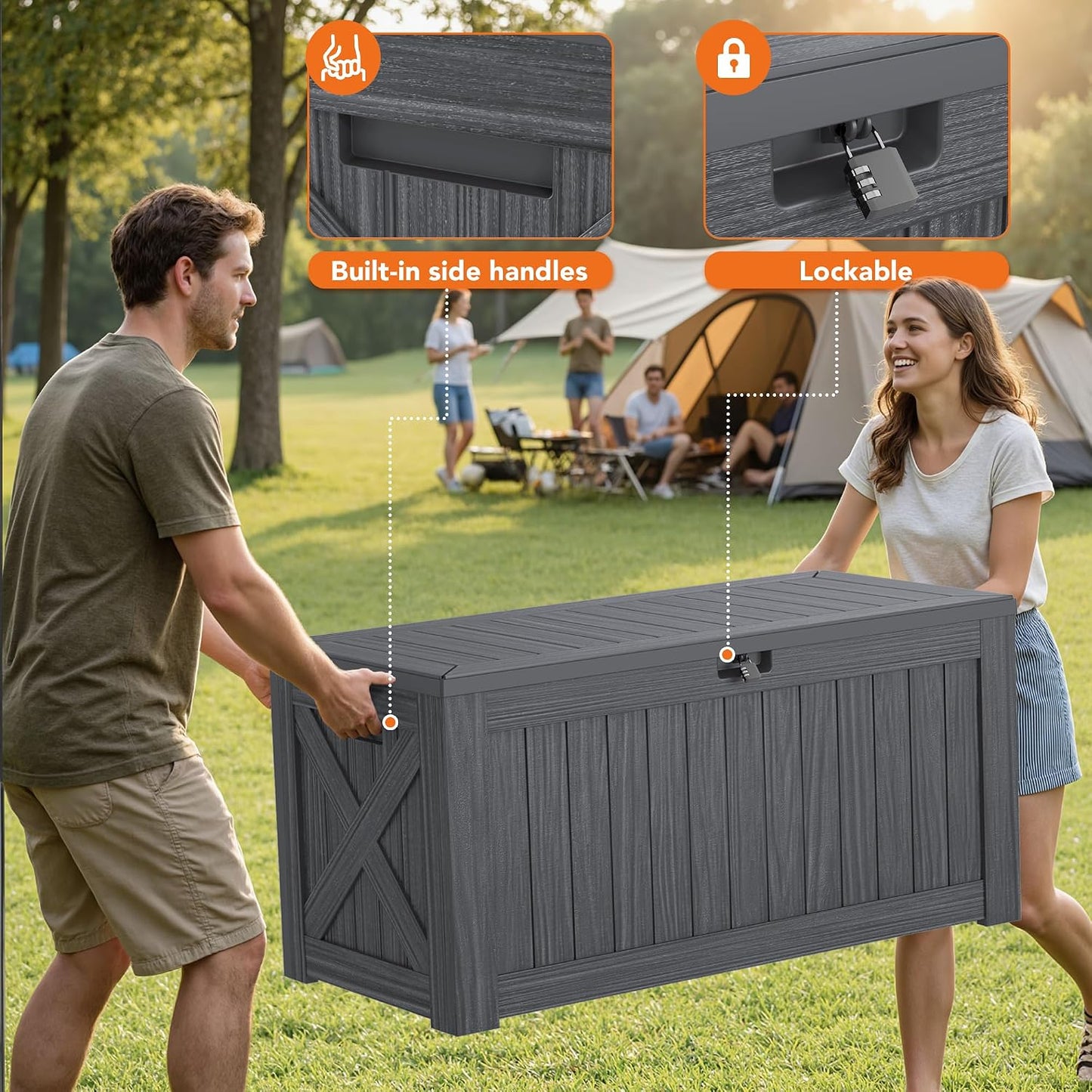 32 Gallon Deck Box Outdoor Indoor Waterproof Storage Box for Patio Furniture, Pool Accessories, Garden Tools, and Cushion Storage, Black
