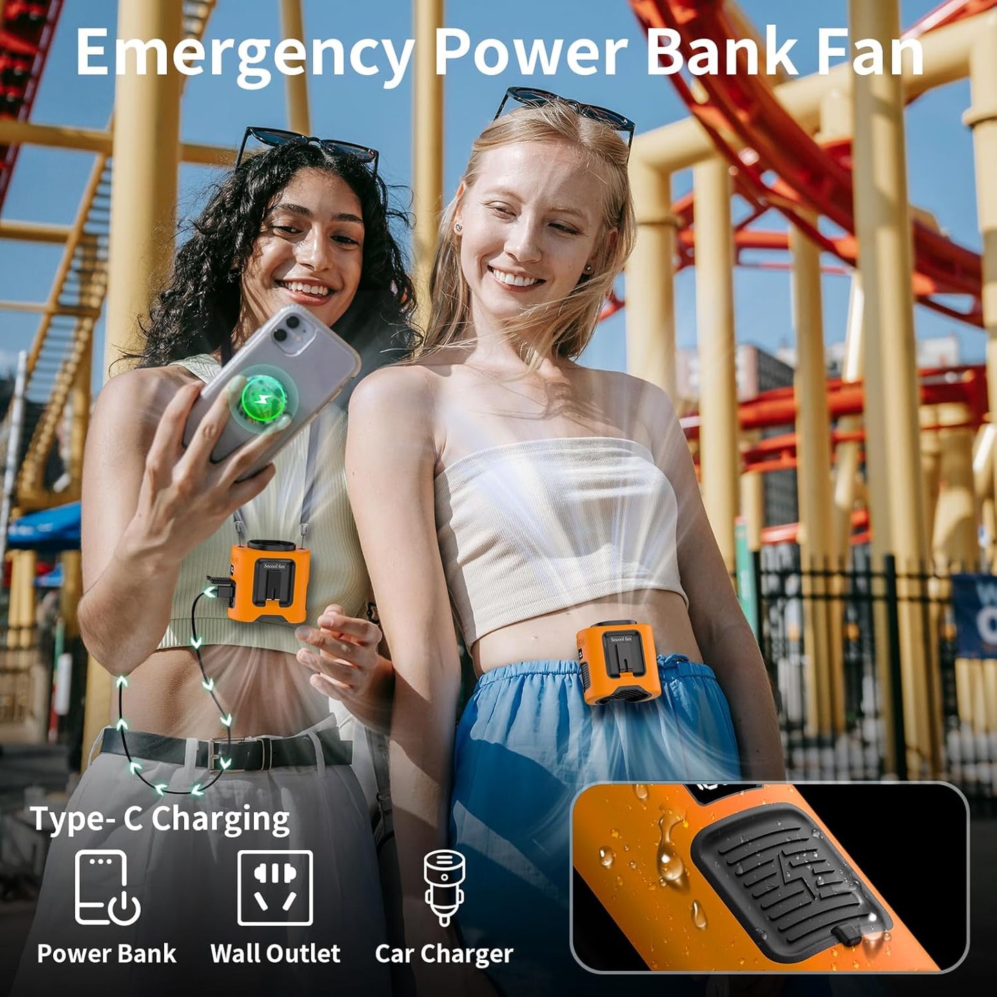 Socool 10000mAh Portable Waist Fan Clip on Wearable Belt Personal Fan Rechargeable Battery operated With 5 Speeds & Flashlight Neck Hands-Free 40H Cooling For Outdoor Camping Travel (Gray）