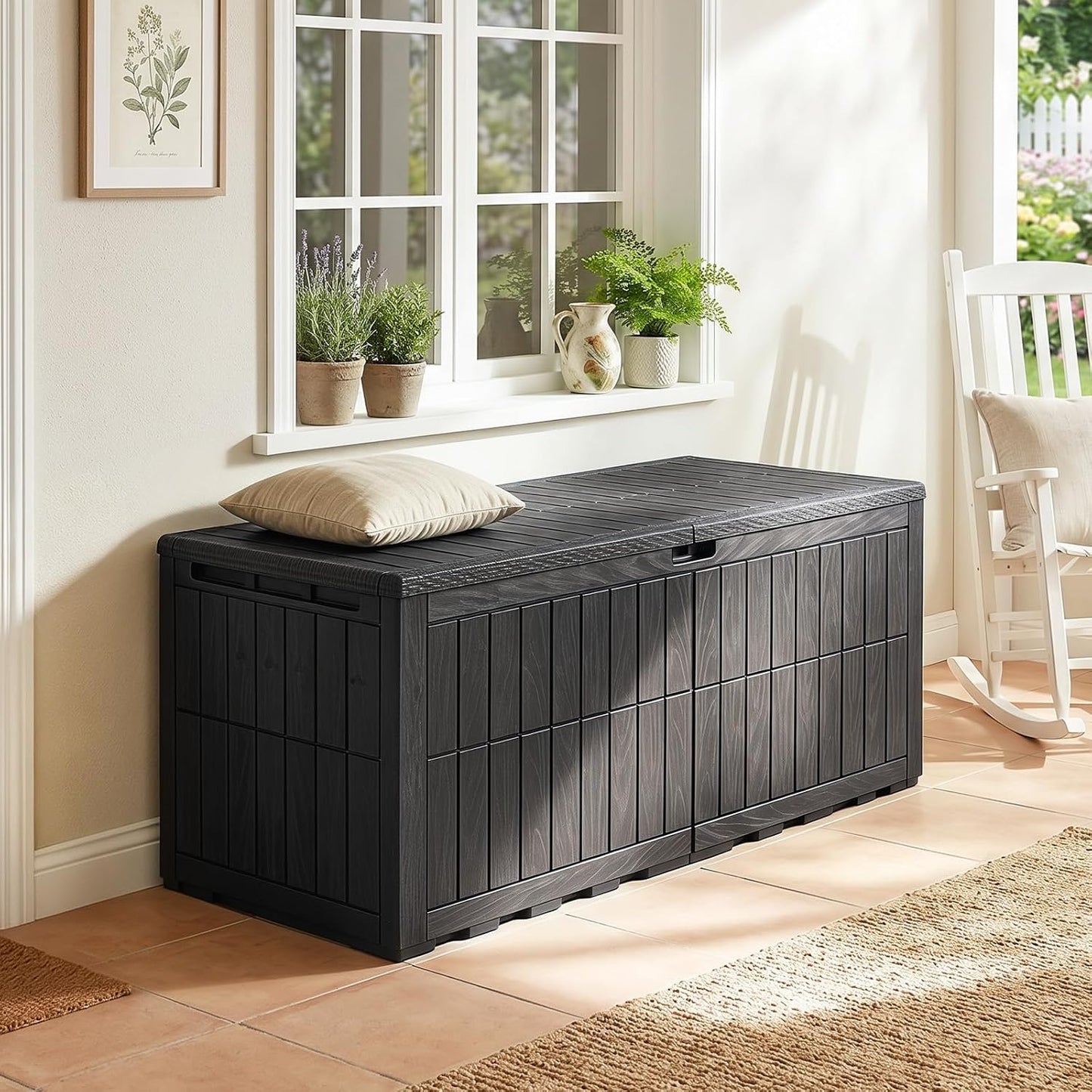 Tangkula 25 Gallon Waterproof Outdoor Storage Box with Lockable Lid | PP Resin, Wicker Patterned, Indoor Outdoor Use, Portable, Versatility, for Deck, Pool, Patio Cushions, Garden Tools