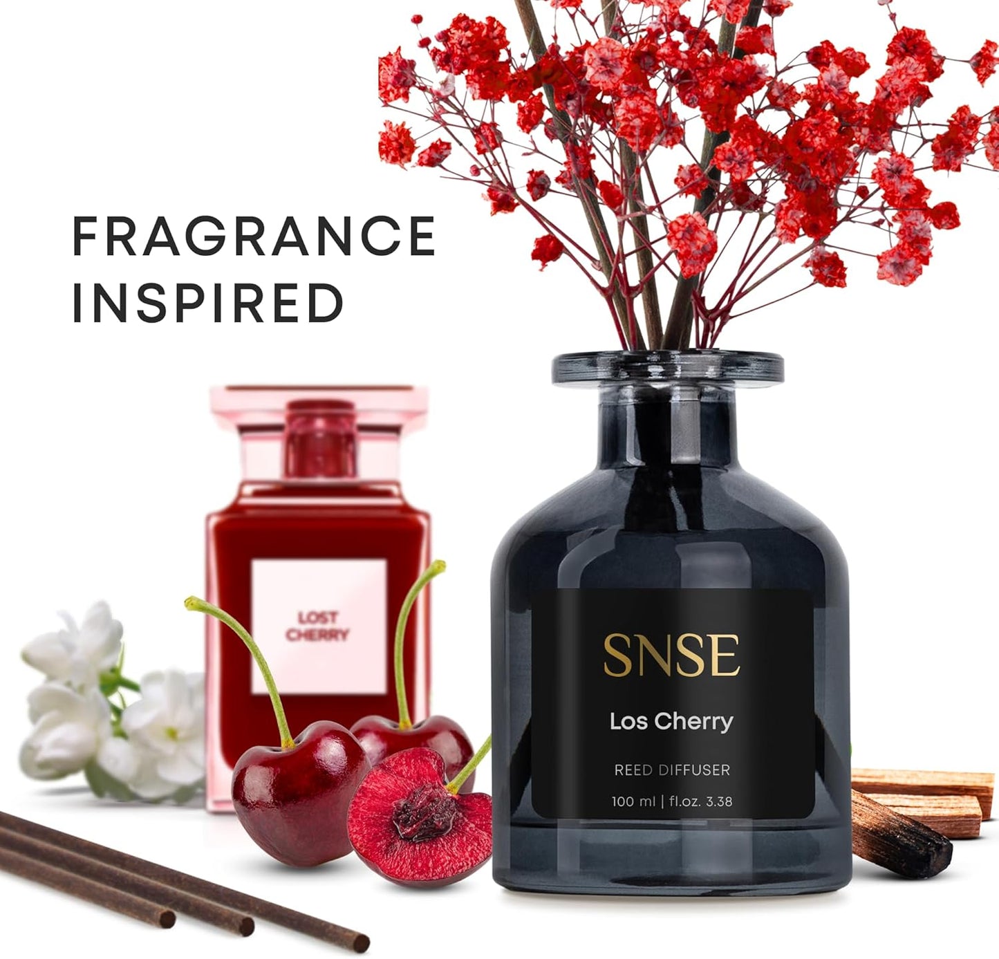 SNSE Tobaco & Vanilla with Flowers Perfumed Reed Diffuser Set | 3.38 oz Scent Fragrance Oil Diffuser for Bedroom, Bathroom, Home Décor and Gift, Decorative Air Fresheners with Sticks