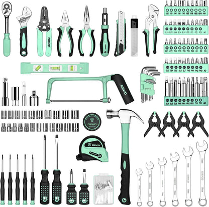 DEKOPRO 228 Piece Socket Wrench Auto Repair Tool Combination Package Mixed Tool Set Hand Tool Kit with Plastic Toolbox Storage Case