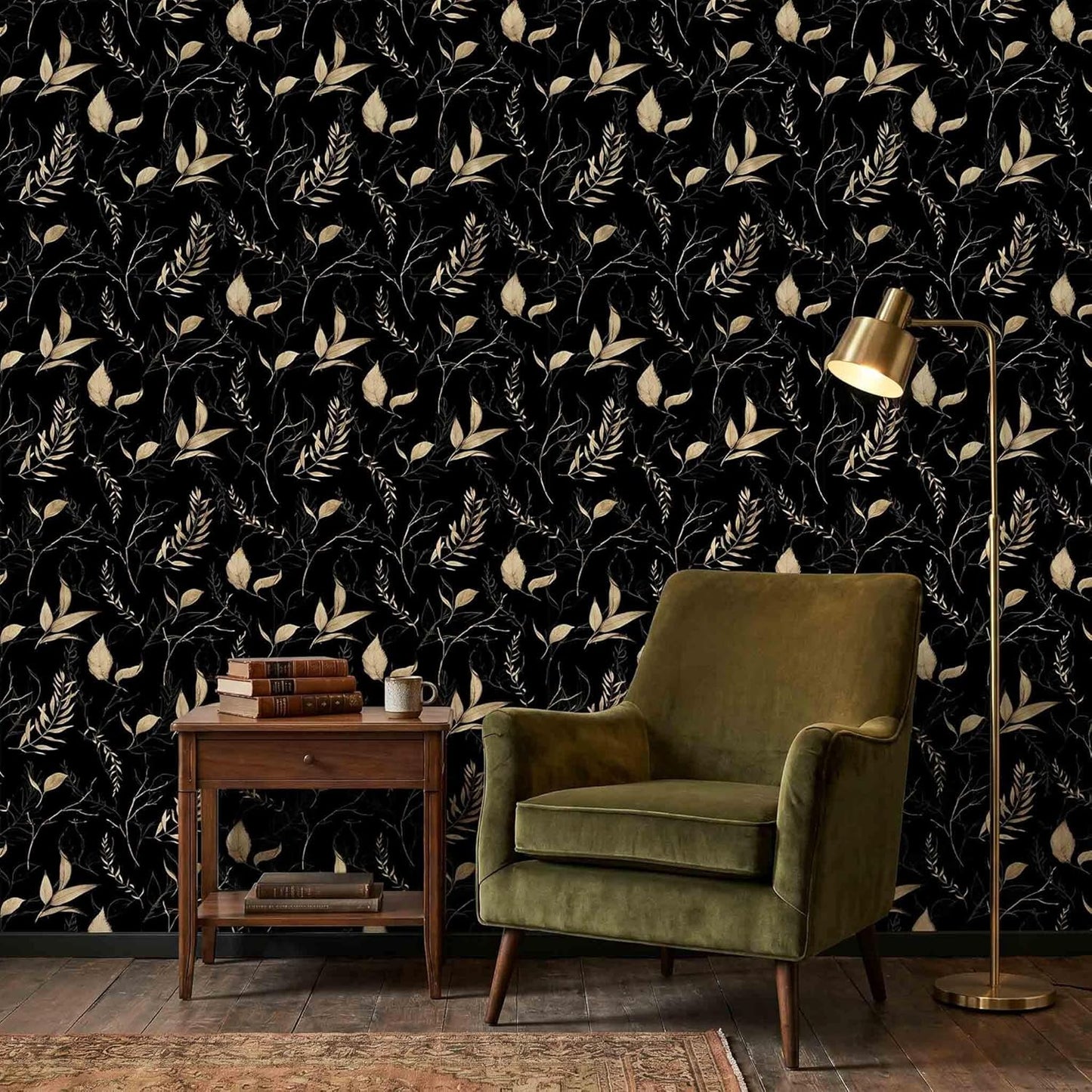 Sage Green and Blue Leaf Peel and Stick Wallpaper Modern Removable Self Adhesive Waterproof Renter Friendly Wall Covering for Bathroom and Accent Walls 17.7in x 88.5in