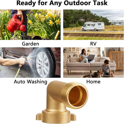 Garden Water Hose Splitter - RV Water Splitter 2 Way Heavy Duty Brass Spigot Hose Splitter - Outdoor Y Hose Bib 2 Valves with 2 Extra Rubber Washers for 3/4" Hose Connector (Blue)