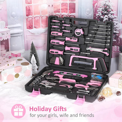 FASTPRO 198-Piece Pink Tool Set, Household Repairing Tool Set with Toolbox, SAE Mechanics Hand Tool Kit for DIY, Home Maintenance
