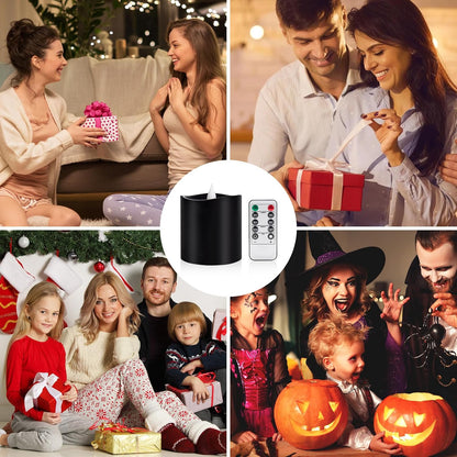 3"x4" Flickering Flameless Battery Candles with Timer, White Realistic LED Pillar Candles, Set of 2 Large Remote-Operated Candles for Home Indoor/Outdoor & Holiday Decor