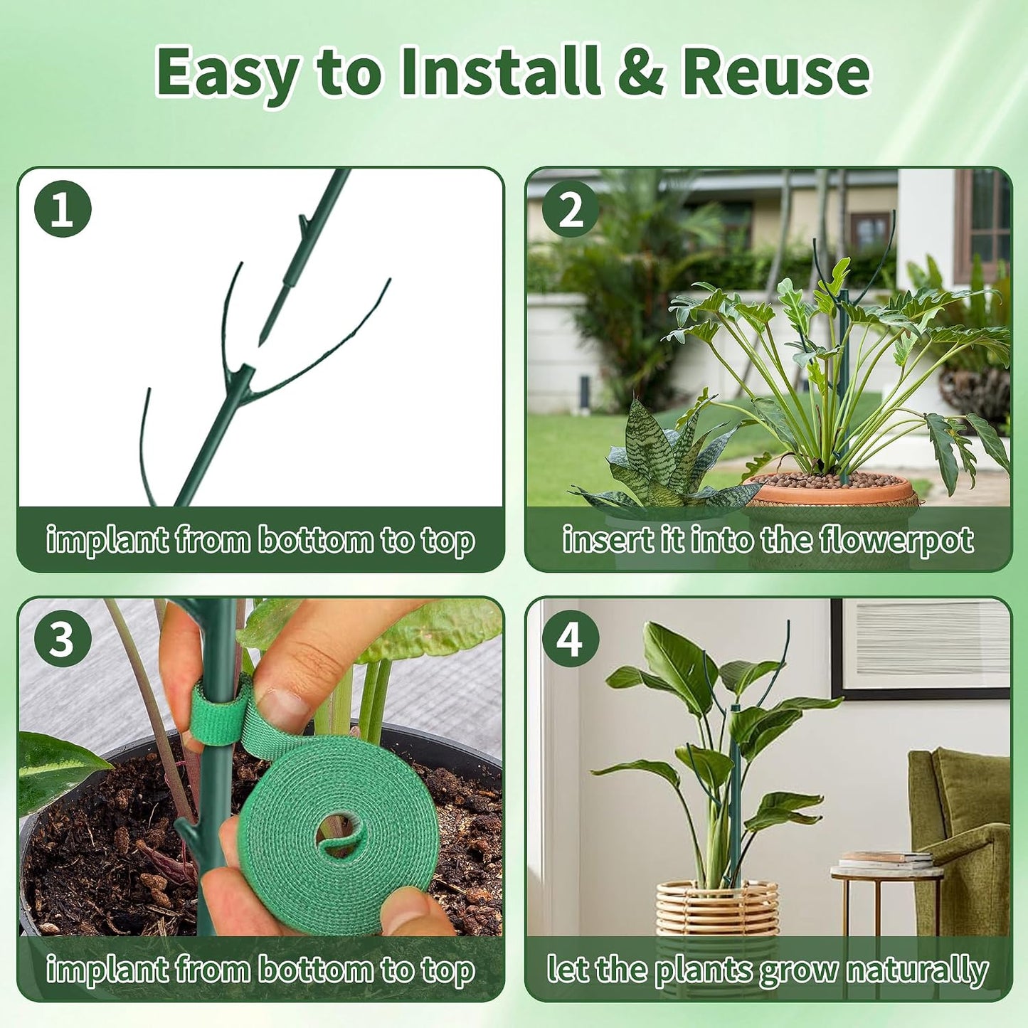 10 Pack Stackable Plant Monstera Support Stakes Heavy Duty Adjustable Garden Support Stakes for Indoor Outdoor Climbing Plants, Potted Plants, Vine, Tomato, Flower, Reusable Plant Holders