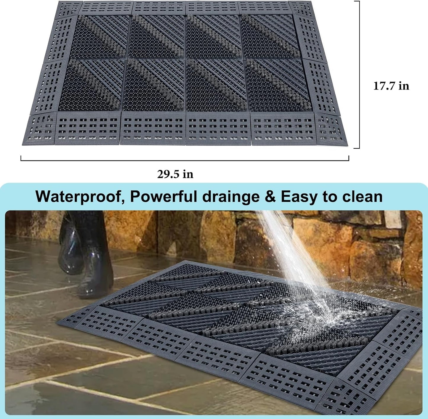 Heavy Duty Boot Scraper Mat 29.5x17.7 Inch | Heavy duty all weather shoe scrubber, scrapes mud, sand and snow, ideal for porch, garden and outdoor entryways