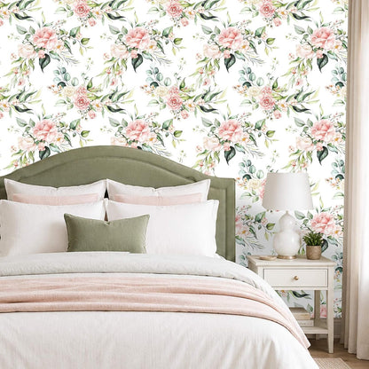 Pink Floral Peel and Stick Wallpaper Self Adhesive Removable Thick Vinyl Watercolor Botanical Flower Accent Wall for Bedroom Bathroom Living Room Renter Friendly 17.7" x 118"