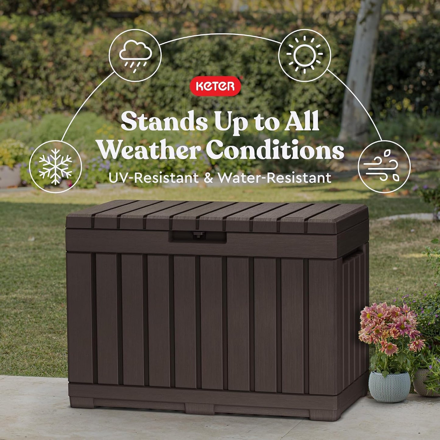 Keter Kentwood 50 Gallon Resin Deck Box-Organization and Storage for Patio Cushions, Throw Pillows and Garden Tools, Dark Grey