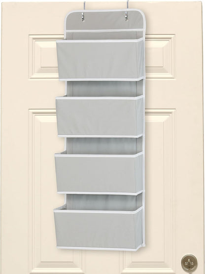 Simple Houseware 4 Pocket Over the Door Wall Mount Hanging Organizer, Grey