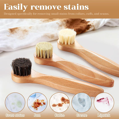3 Pcs Wood Laundry Stain Brush Stain Remover Brushes with Boar Bristle Small Stain Brush for Clothes for Scrubbing Stains from Furniture Fabric Leather(3 Pcs C)