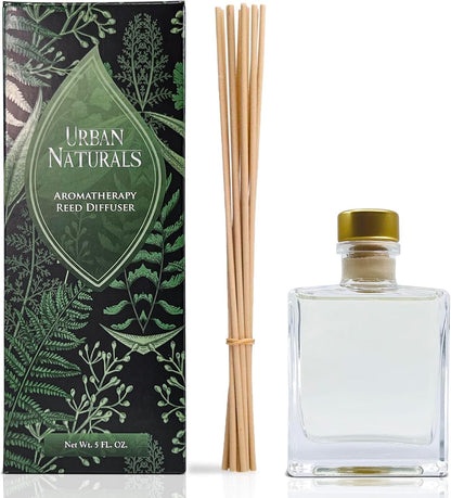 Urban Naturals Smoked Vanilla Reed Diffuser Set with Vanilla Bean, Sandalwood & Leather – 5 Ounce Sleek Black Rectangular Refillable Glass Bottle – Made in the USA