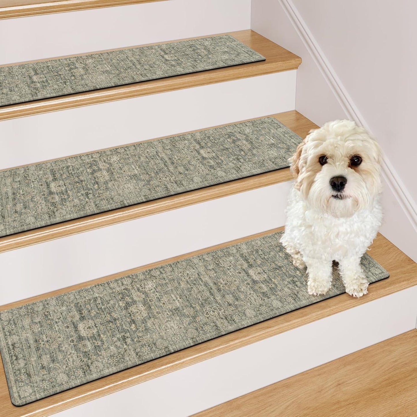 OJIA Extra Non-Slip Stair Treads for Wooden Steps 15PCS, 30"X8" Rubber Indoor Stair Runner Slip Resistant Stair Rugs Safety Mats for Dogs, Kids & Elders, Stairway Grip Step Treads, Gray