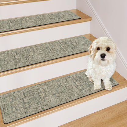 OJIA Extra Non-Slip Stair Treads for Wooden Steps 15PCS, 30"X8" Rubber Indoor Stair Runner Slip Resistant Stair Rugs Safety Mats for Dogs, Kids & Elders, Stairway Grip Step Treads, Gray