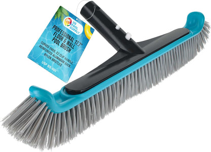 U.S. Pool Supply 13" Pool Brush with Rubber Bristles and Squeegee Edge - Safe for Vinyl Liners, Ideal for Above-Ground Pools, Aluminum Pole Handle - Scrub Leaves Debris from Walls, Floors, Corners