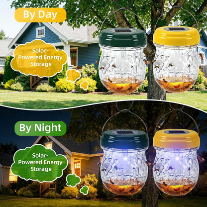 2026 New Wasp Traps Outdoor Hanging with LED Light, 4 Packs Wasp Trap Catcher, Yellow Jacket Traps, Solar Powered Hornet Trap Wasps for Yellow Jackets, Hornets, Waterproof Reusable(Green+Yellow)