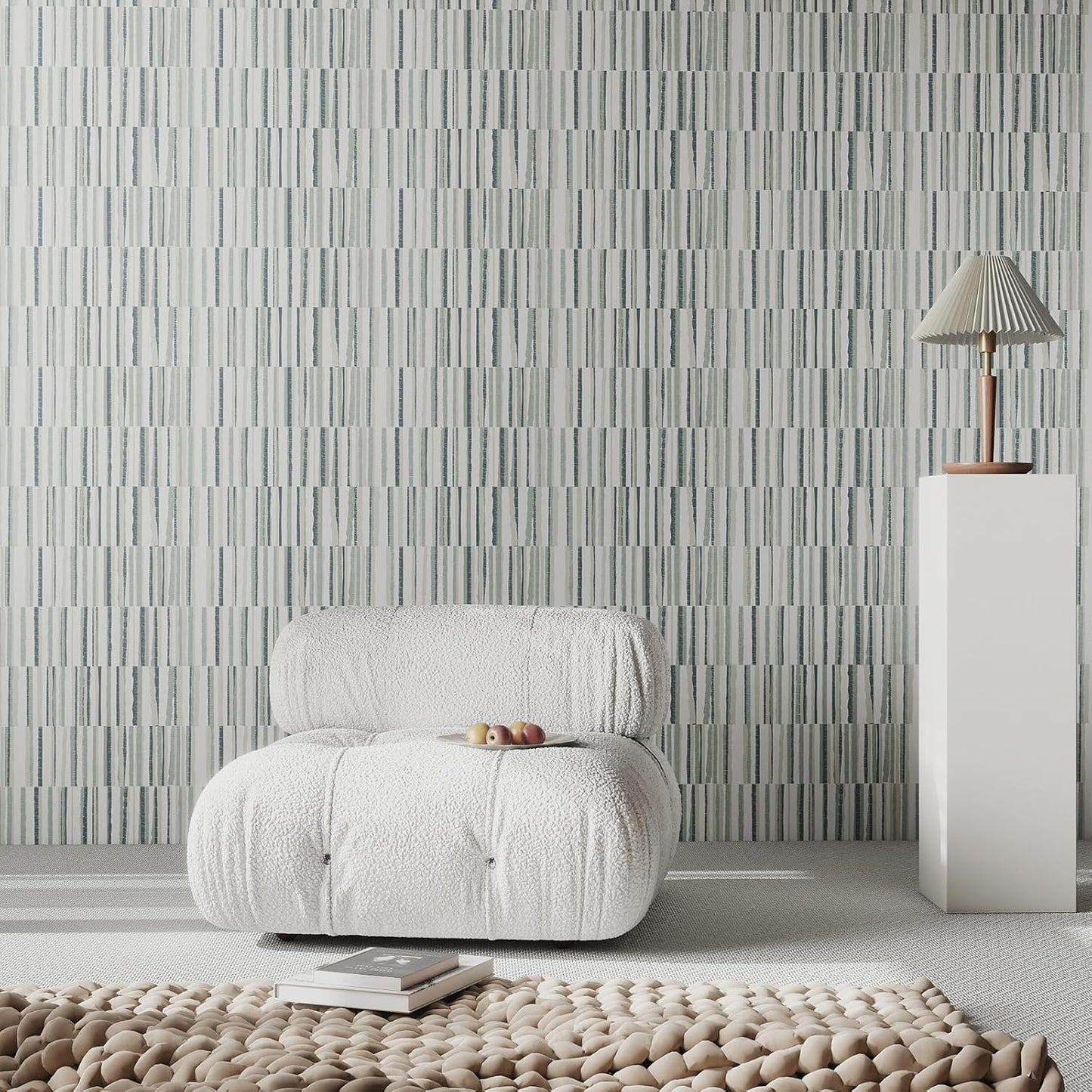 Modern Peel and Stick Wallpaper 17.3" x 80" White Wall Paper Peel and Stick Boho Birch-Twig Stripe Contact Paper Removable Self Adhesive Wallpaper for Bathroom Bedroom Shelf Cabinet Decor Vinyl