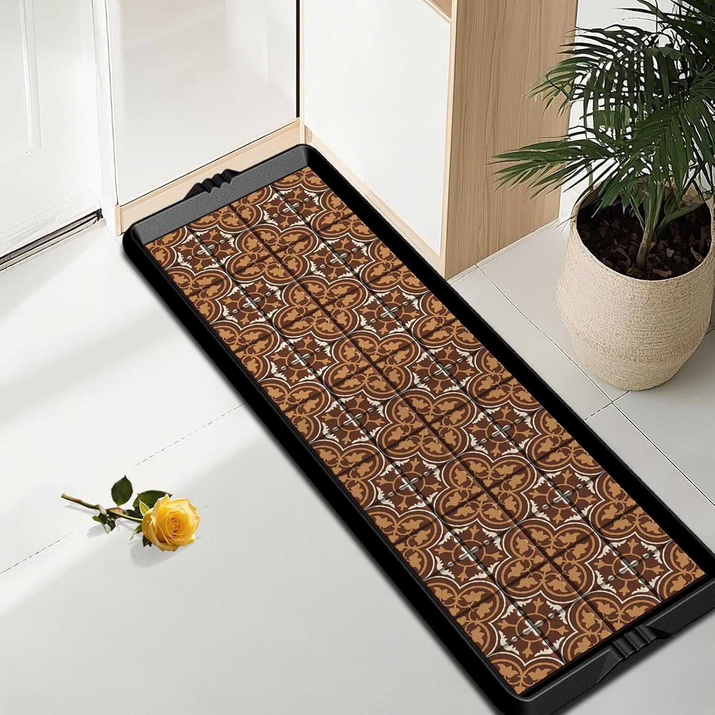 BEHERO Boot Tray Shoe Mat, Rubber Shoe Matt Tray Indoor/Outdoor Use, 16" x27.5" Shoe Cleaning Mat Non-Slip with Raised Edge for Entryways, Decks, and Patios (Black)