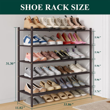 Smiry Bamboo Shoe Rack, 3 Tier Free Standing Wooden Shoe Organizer, Stackable Wood Shoe Storage Shelf for Closet, Entryway, 5 Horizontal Slats, 26.8"x11"x18.3", Natural