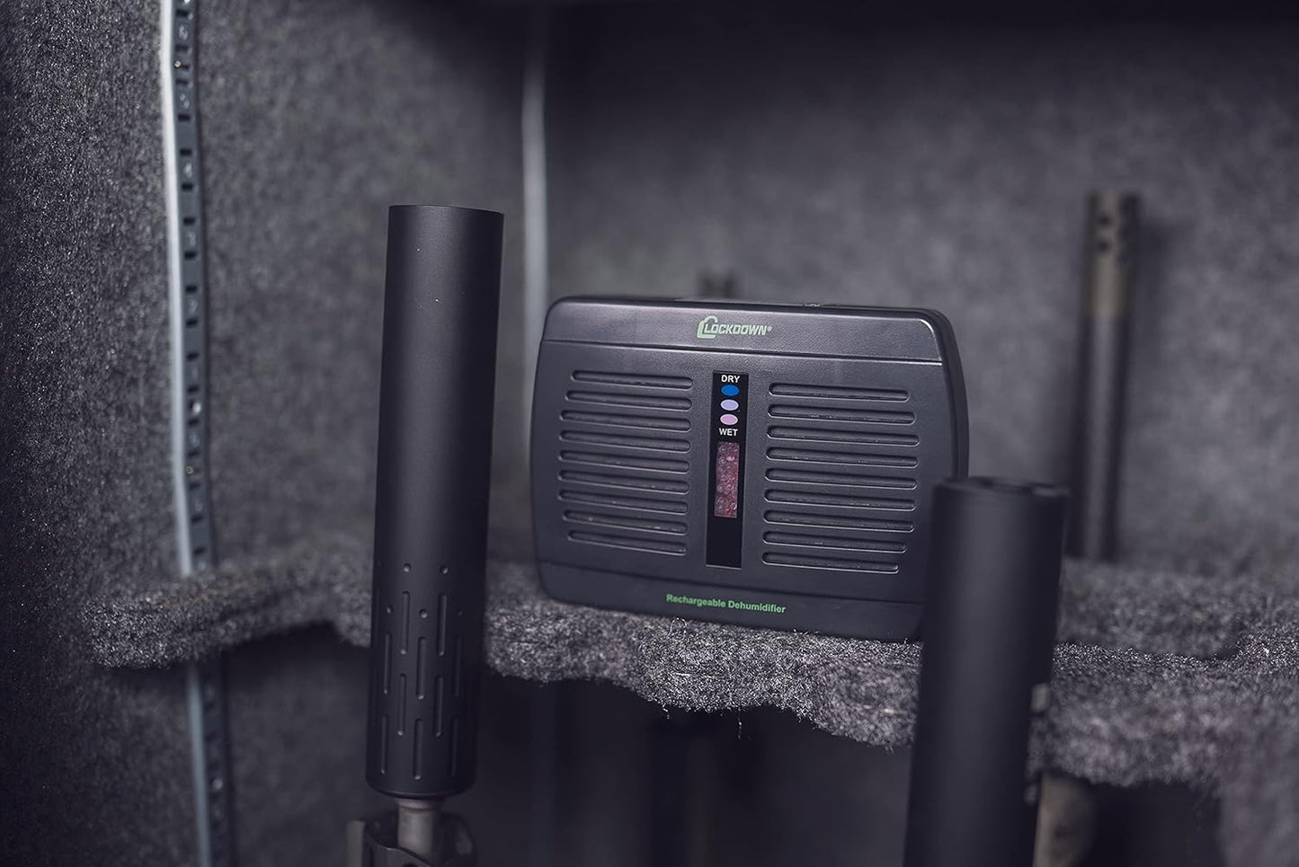 Lockdown Rechargeable/Renewable Dehumidifier with Compact, Cordless, Non-Toxic Design and Battery Level Indicator for Humidity Control in Gun Safe
