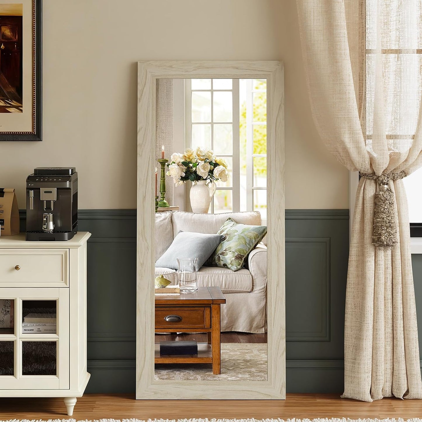 Syndra Modern Full Length Mirror Wood Frame, 65x24'' Large Floor Mirror with HD Tempered Glass & Wall Mount, Rectangular Standing Mirror for Bedroom, Living Room, Entryway, Farmhouse(Grey White Oak)